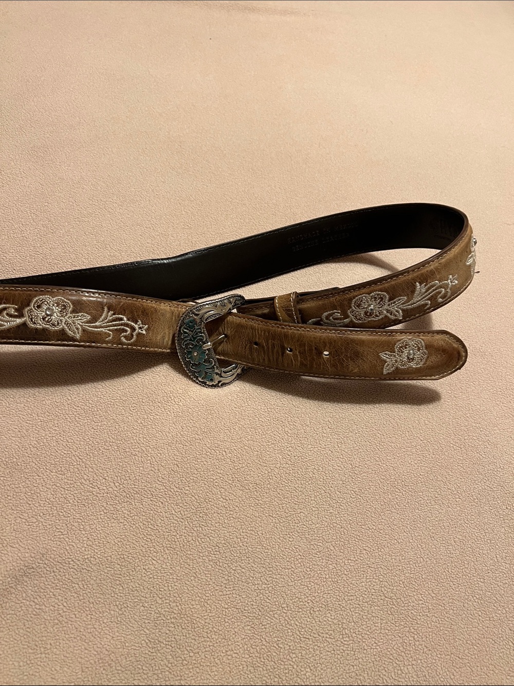 Shyanne Women’s Brown Embroidered Leather Belt with Western Buckle L